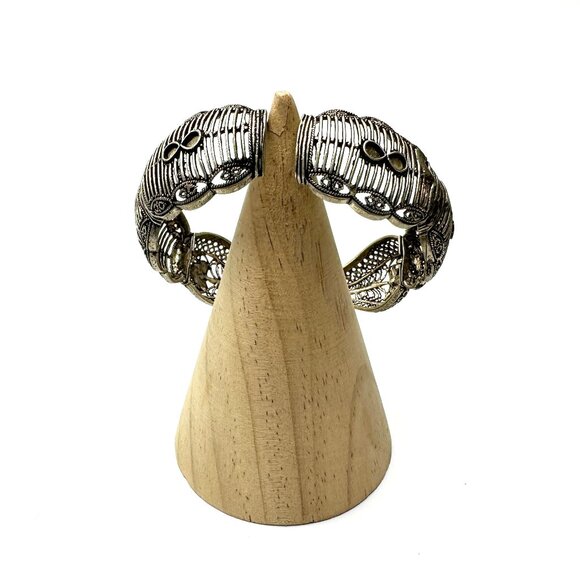 Vintage Filigree Hinged Clamper Bracelet — Ornate Ottoman Design — EUC - Picture 8 of 11